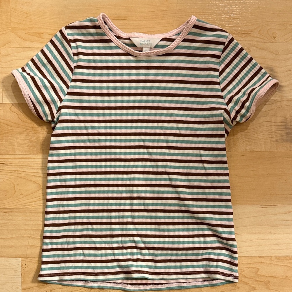 Market & Spruce Striped Kids Tee - Pink, Green, Brown